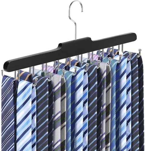 Tie Rack Hanger for Closet, Upgraded Tie Holder Organizer for Men, Black by Fitnice