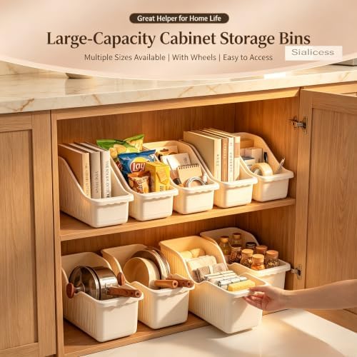 Extra Large Cream Rolling Under Sink Storage Bin with Wheels Slim 1pcs - Image 4