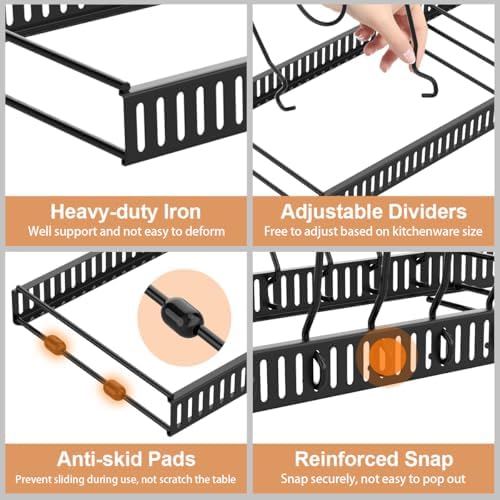 Housolution Pot and Pan Lid Organizer Holder Storage Rack, Black - Image 3