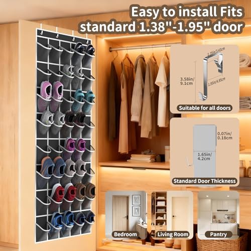 Over the Door Shoe Organizer with 40 Large Pockets, Multi-Purpose Storage for Shoe and Accessories, Durable Fabric with Adjustable Hooks for Home Closet Bedroom Entryway-Black - Image 6