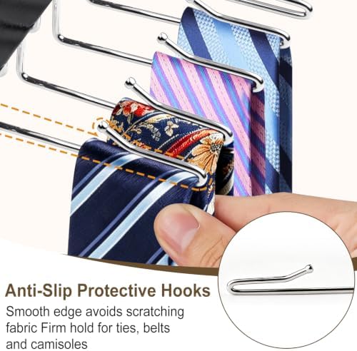 2 Pack Tie Rack Hanger, 24 Hooks Each, Space Saving Wooden Tie Organizer for Men, Holds Up to 24 Ties Belts Scarves, 360° Rotating Anti-Slip Rustproof Foldable Steel Hooks, No Wrinkles - Image 7