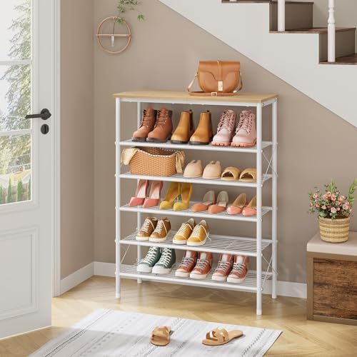 Tajsoon 6 Tier Shoe Rack for 20-24 Pairs of Shoes, White Log - Image 6