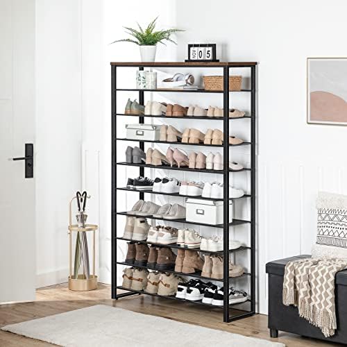 HOOBRO 10-Tier Shoe Rack for Entryway, 39.4" L Shoe Storage Organizer, Large Capacity Shoe Shelf for Closet, Front Door Entrance, Hallway, Holds 45-50 Pairs of Shoes, Rustic Brown BF171XJ01 - Image 4