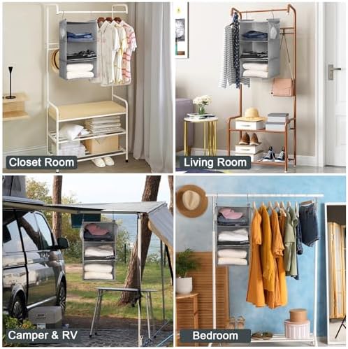 MAX Houser 3 Tier Shelf Hanging Closet Organizer, Space Saver,Closet Hanging Shelf with 2 Sturdy Hooks for Storage, Foldable (Grey) - Image 4