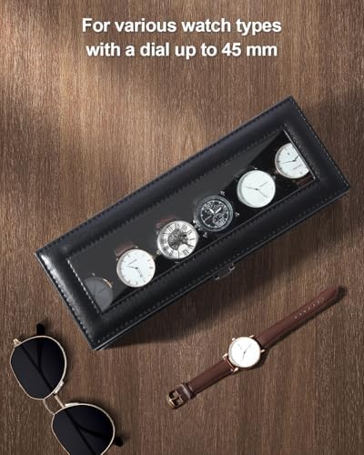 Uten Watch Box 6 Slots, Watch Case Organizer with Glass Lid, All Black - Image 5
