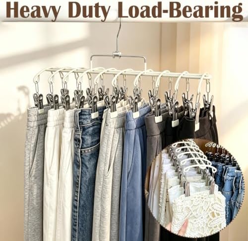 Pants Hangers with 20 Clips, Space Saving Hanging Closet Organizer (Beige) - Image 5