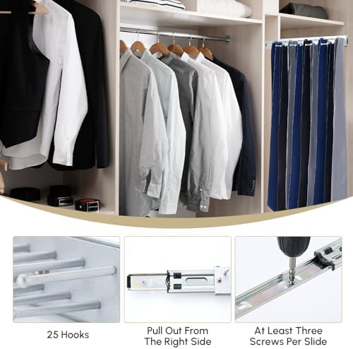 Blulu 1 Pcs 13.8'' Sliding Tie Rack Hangers for Closet, 25 Tie Each, Sliver - Image 3