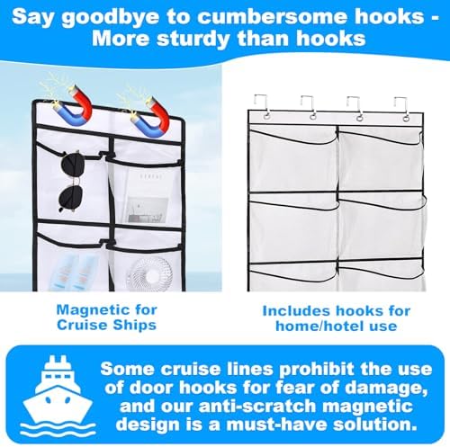 CTTZCKJ Over The Door Organizer For Cruise Ships|Magnetic Door Organizers with 14-Pocket for Cruise Ship|61"x11"|Cruise Over the Door Organizer,Magnetic Shoe Rack for Cruise,Behind-Door Storage - Image 3