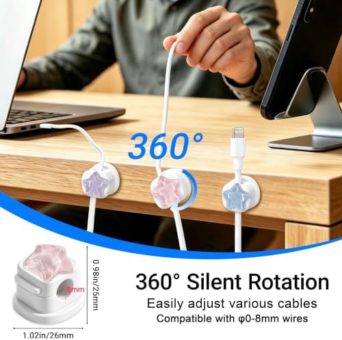 6Pack Magnetic Cable Clips,Night-Glowing Cord Holder,White Star - Image 2