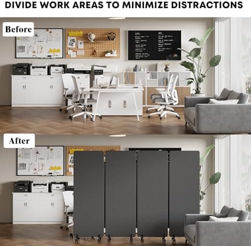 4 Panel Soundproof Room Divider W/Wheels, Office Divider with Whiteboard - Image 5