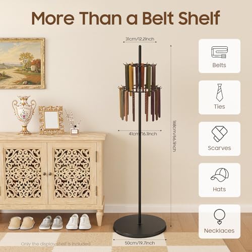 Floor Standing Belt Display, Metal Retail Tie Rack Hanger Organizer, Belt Stand Shelf for Clothing Store Bedroom Business (Black) - Image 2