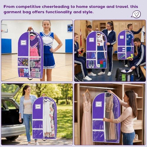 Dance Garment Bag for Hanging Clothes with 3 Zipper Clear Pockets Dance Accessories Essentials Uniform Costume 40 Inch Dress Bags for Dance Competition (Purple White, 2Pack 40") - Image 5