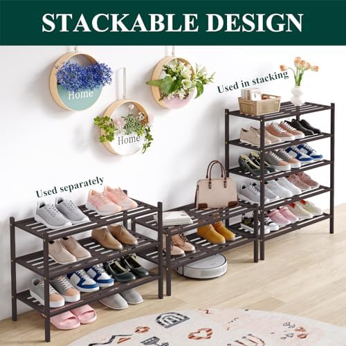 Smiry Bamboo Shoe Rack, 5 Horizontal Slats, 5 Tier - 26.8" Wide, Brown - Image 4
