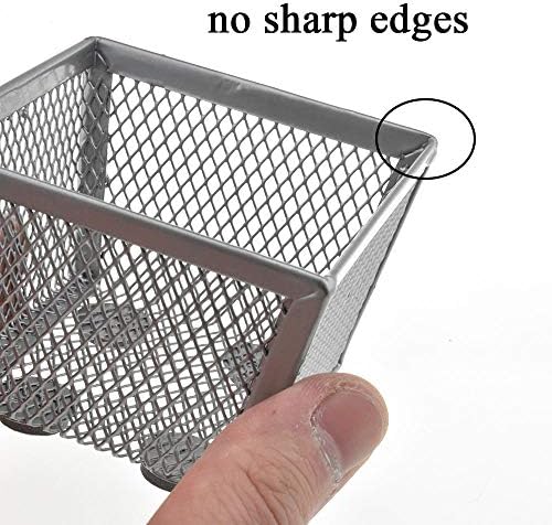 HAHIYO Stackable Paper Clip Mesh Holder cup 2.2" Height 2 Pack Silver Sturdy PaperClip Holder Container for Desk Drawer Organizer Collection for Home Office School Soft Foam Feet No Sharp Edges - Image 6