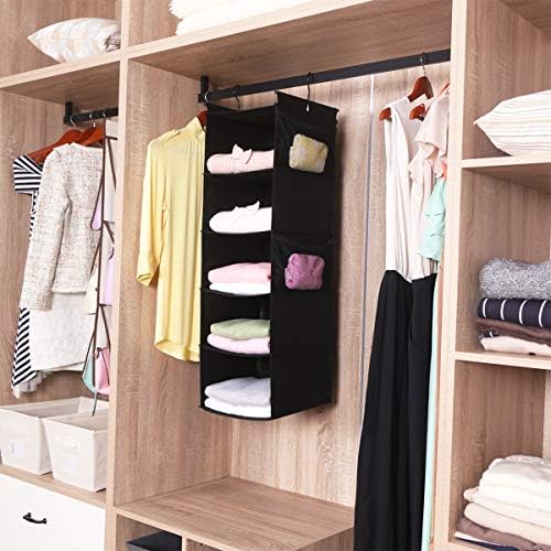 MAX Houser 5-Shelf Hanging Closet Organizer with 4 Side Pockets, Black - Image 4