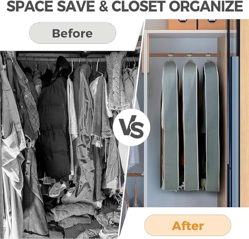 10 Pcs 40" Garment Bags for Hanging Clothes, Clear Suit Bags for Closet Storage Clothing Storage, Garment Bags Shoulder Covers with 4" Gussets for Coats, Jackets, Shirts and Sweater - Image 4