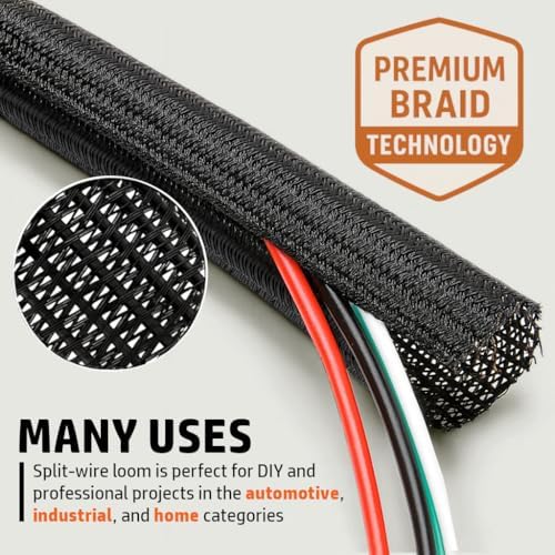 MGI SpeedWare Braided Split-Sleeve Wire Loom for High-Temperature Automotive Harness and Home Cable Management 10 feet (1/8") - Image 3