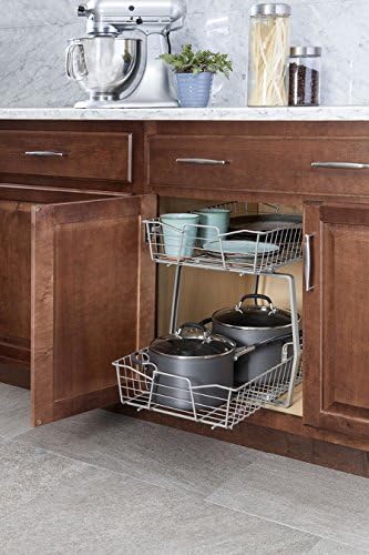 ClosetMaid 14 in. Pull Out Cabinet Organizer, 2 Tier, Heavy Duty, Slide Out Pantry Shelves Drawers for Kitchen, Bathroom, Nickel - Image 2