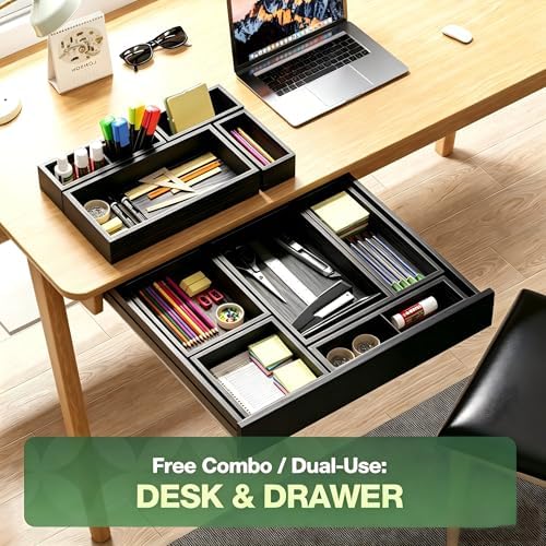 9-Pack Solid Wood Junk Drawer Organizer, Modular Desk Drawer Tray & Accessories with Non-Slip Pad, Multi-Use for Kitchen, Office, Bedroom Dresser, Utensil, Makeup, Stationery, Tea Bags & Coffee Pod - Image 3