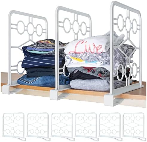 Shelf Dividers for Closet, Set of 6 White, Tool-Free Easy-Clip by EZICOZI