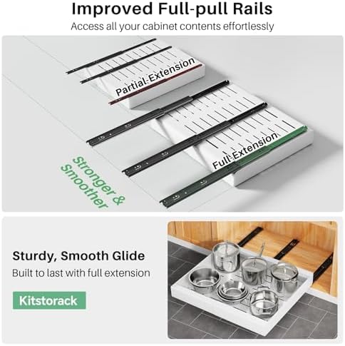 Pull out Cabinet Organizer, Wider Expandable(14"-24") Heavy Duty Slide out Drawers Fixed with Adhesive Nano Film for Pots, Roll out Shelf Storage for Kitchen Cabinet Organization(White-1pc)(3 Rails) - Image 4