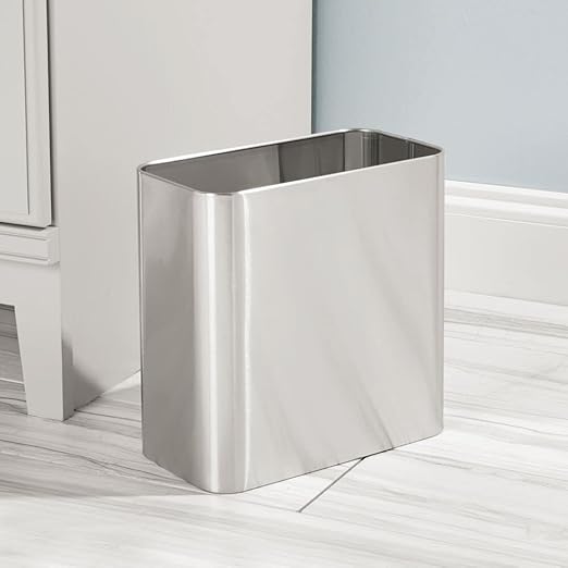mDesign Small Metal 2.4 Gallon/9 Liter Trash Can Wastebasket Garbage Bin for Bathroom, Slim Rubbish Waste Bin Trashcans - Mirri Collection - Brushed Chrome