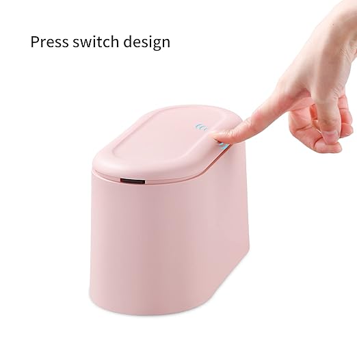 SUBEKYU 0.5 Gal Mini Countertop Trash Can with Lid for Desktop, Small Garbage Can for Office, Tiny Wastebasket,Pink