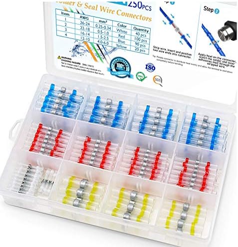 TICONN 250 Pcs Solder Seal Wire Connectors, Heat Shrink Butt Splice by TICONN