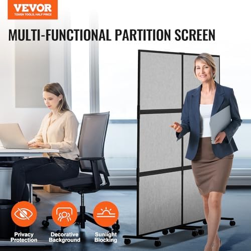 VEVOR Office Divider, 2 Panel Office Partition, Freestanding Office Divider Wall Partition & Privacy Divider Reduce Noise and Room Separation, Light Grey - Image 2