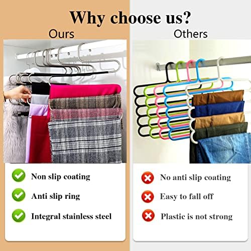 Pants Hangers Space Saving,3 Pack S-Type Non-Slip Stainless Steel Clothes Pants Hangers Closet Organizers and Storage, Closet Organizer Hanger Organizer for Scarf Jeans Trousers Towels Leggings - Image 5