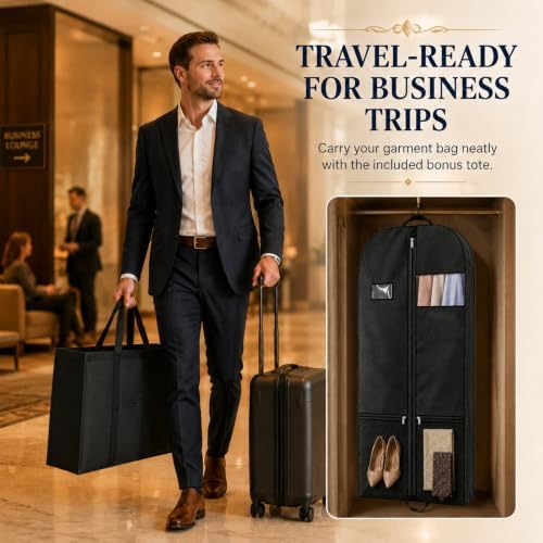 Suit Garment Bag for Men, 54-Inch Travel Cover with Rear Zip Storage - Image 4