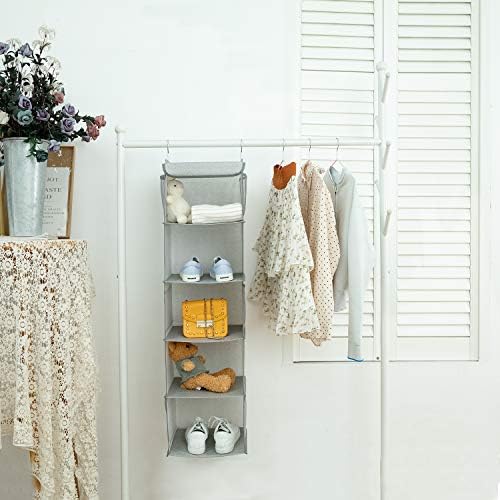 BrilliantJo 5 Shelves Hanging Closet Organizer, 2 Pack Hanging Storage with 6 Side Pockets for Clothes Bags, 43"x12"x12"(Light Gray) - Image 4