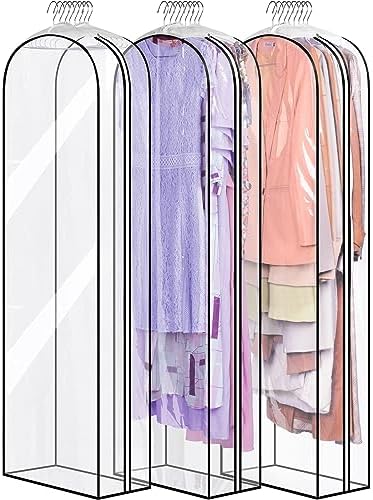 MISSLO 10" Gusseted All Clear Garment Bags for Hanging Clothes 60" Dress Bags for Gowns Long Fur Coat Closet Storage Covers, 3 Packs by MISSLO