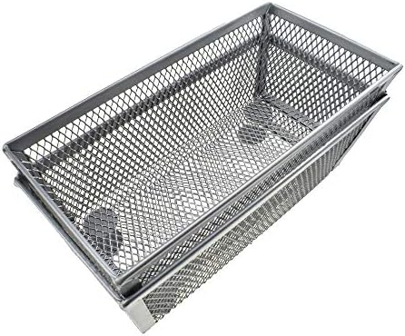 HAHIYO Stackable Mesh Tray Cup 6 x 3 x 2 inches Sturdy Container for Desk Drawer Organizer Collection for Home Office School kitchen Soft Foam Feet No Sharp Edges 2 Pack Silver by HAHIYO