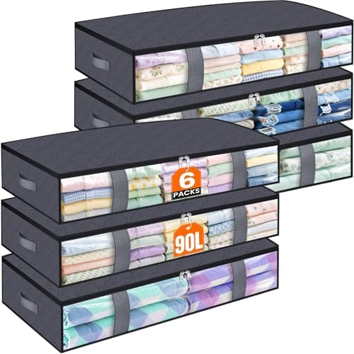 TasticTotes 6 Pack Under Bed Storage Containers, 90L Blanket Storage Bags by Unknown