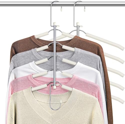 Space Saving Shirt Hanger 5 in 1 Non Slip Coat Hanger Beige 2 Pack by Lomrsiul