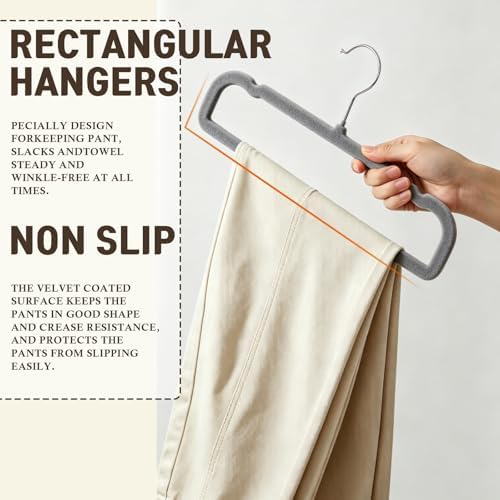 Velvet Pants Hangers with Non Slip Bar, 20 Pack Felt Slack/Trouser Hangers for Closet, Slim Space Saving Closet Perchas Terciopelo 360° Swivel Hook for Tank Top, Bra, Shorts, Jeans, Towel (Grey) - Image 4