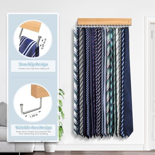 Tie Rack Belt Hanger Wall Mounted Tie Organizer Natural 2 Pack - Image 4