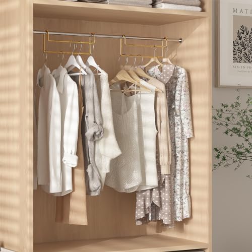 Space Saving Hangers for Clothes: 3 Pack 12 inch Magic Hanger Closet Organizer Metal Heavy Duty Hangers for Shirt Coat Pants Skirt Sorting Storage - Gold - Image 2