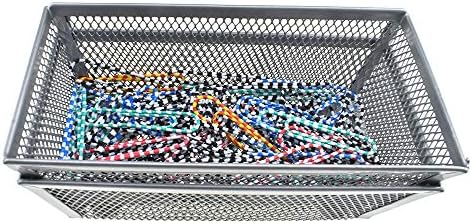 HAHIYO Stackable Mesh Tray Cup 6 x 3 x 2 inches Sturdy Container for Desk Drawer Organizer Collection for Home Office School kitchen Soft Foam Feet No Sharp Edges 2 Pack Silver - Image 4