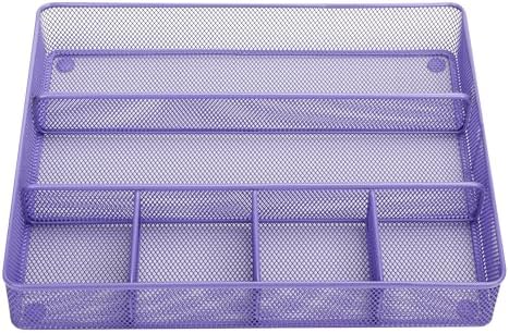 Annova Desk Top Organizer Tray for Office Organization - Metal Mesh - Storage Tray with Dividers for Pens, Desktop Accessories, Bathroom, Kitchen, Makeup and Office Supplies (Large, Purple) - Image 3