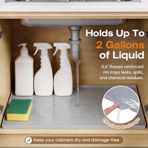 TRZZ Waterproof Under Sink Mat, 28"x22", Drip Tray Shelf Liner, Brown - Image 3