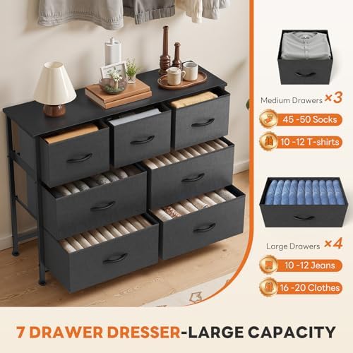 Sweetcrispy 7 Drawer Dresser for Bedroom Storage with Fabric Bins, Gray - Image 6