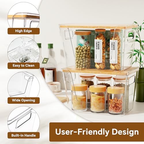 Criusia 2 Set Pantry Organizers and Storage with Bamboo Lids, Stackable Clear Bins for Onion, Potato, Fruit, Vegetables, Trash Bag Dispenser, Kitchen and Under Sink Organizer - Image 5