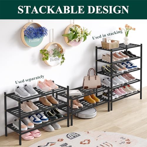 Smiry Bamboo Shoe Rack, 5 Horizontal Slats, 6 Tier - 26.8" Wide, Black - Image 4