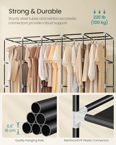 SONGMICS Portable Closet with Cover, 5 Hanging Rods and Shelves - Image 4