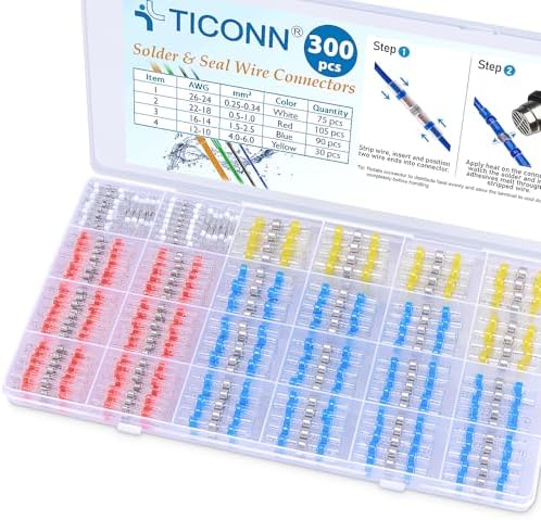 TICONN 300 Pcs Solder Seal Wire Connectors, Heat Shrink Butt Splice by TICONN