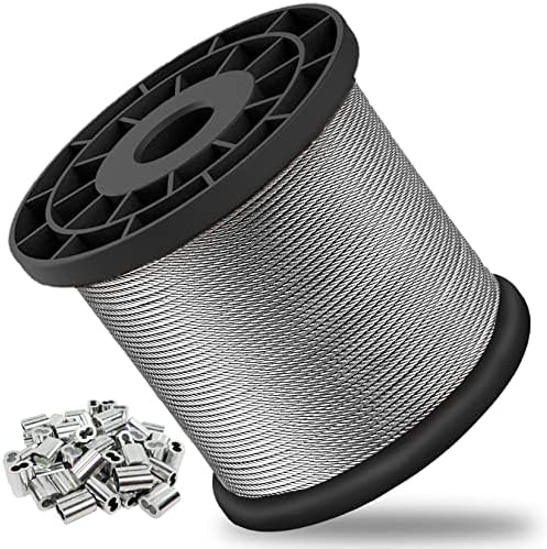 1/16 Wire Rope, 600FT 304 Stainless Steel Cable with 200Pcs Crimp Sleeves, Aircraft Grade, 7x7 Strand, 368lbs Breaking Strength, for Garden Trellis, Clothesline, Railing,Trellis by Monkemon