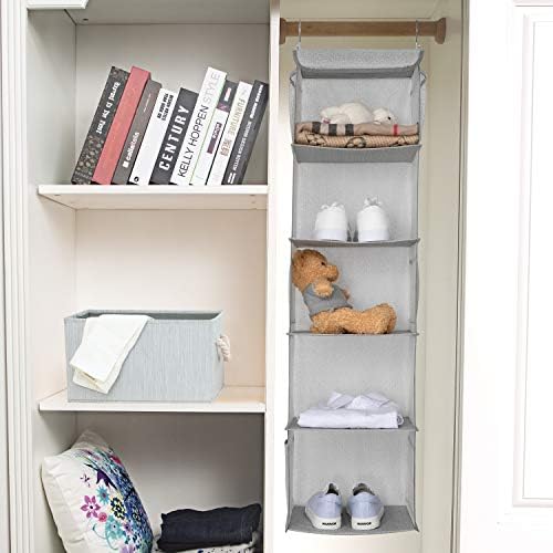 BrilliantJo 5 Shelves Hanging Closet Organizer, 2 Pack Hanging Storage with 6 Side Pockets for Clothes Bags, 43"x12"x12"(Light Gray) - Image 5