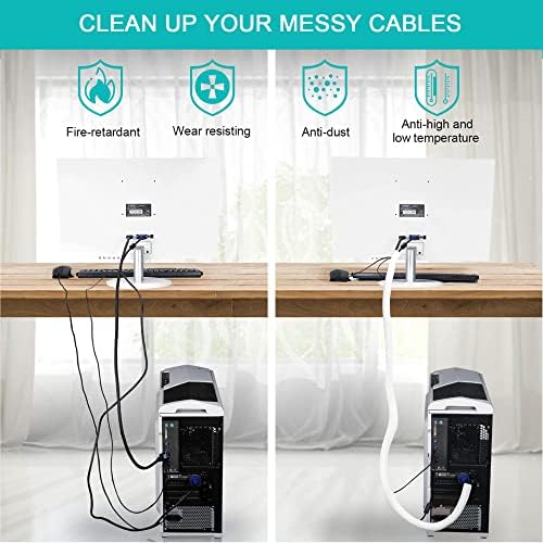 20ft - 1 inch White Cable Sleeve, Cable Organizer for Desk PC TV Computer, Wire Protector Cable Wrap Cover, Cord Management for Home Office - Image 3